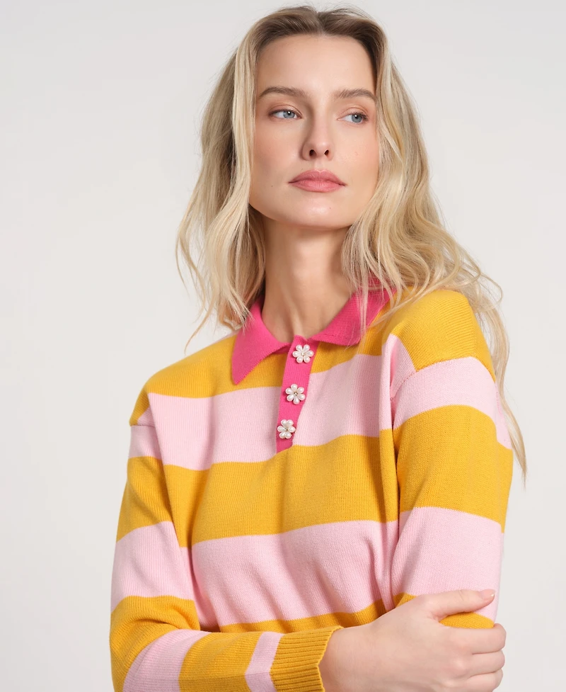 Isaac Mizrahi Women's Long-Sleeve Collared Knitted Sweater