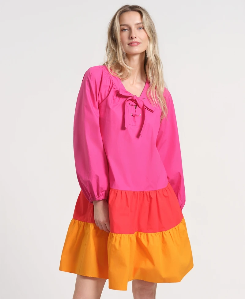 Isaac Mizrahi Women's Long-Sleeve Tiered Midi Dress