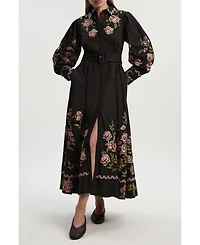 Karen Millen Women's Rose Embroidered Cotton Shirt Dress