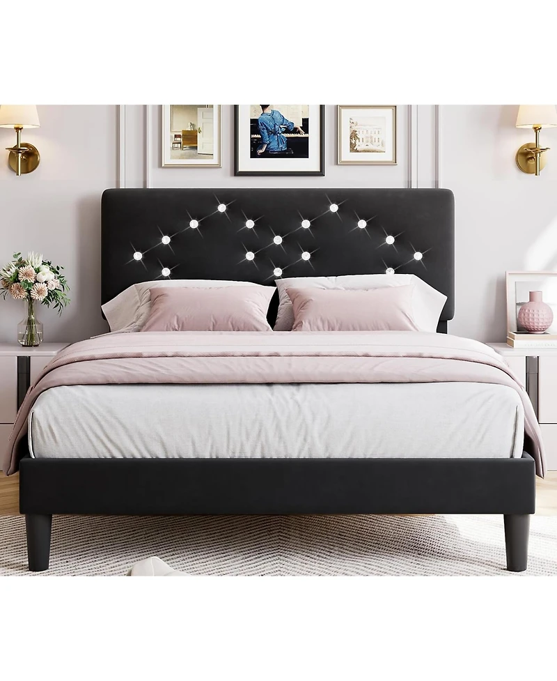 gaomon Full Plush Velvet Upholstered Bed Frame Channel Tufted Headboard Sturdy Wood Slats Platform Easy Assembly Noise Free