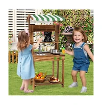 Hongge Double Sided Mud Kitchen with Canopy and Chalkboard for 3+ Years Old