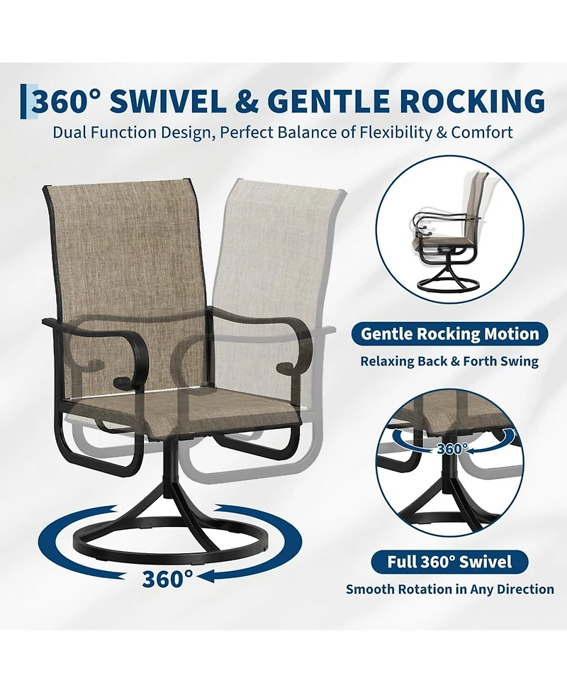 gaomon Set of 2 Patio Swivel Dining Chairs, 360degree(s) Swivel 15degree(s) Reclining, All-Weather Textilene for Lawn Garden Deck