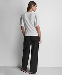 Dkny Women's Puffed Crewneck Mix Media Knit Top