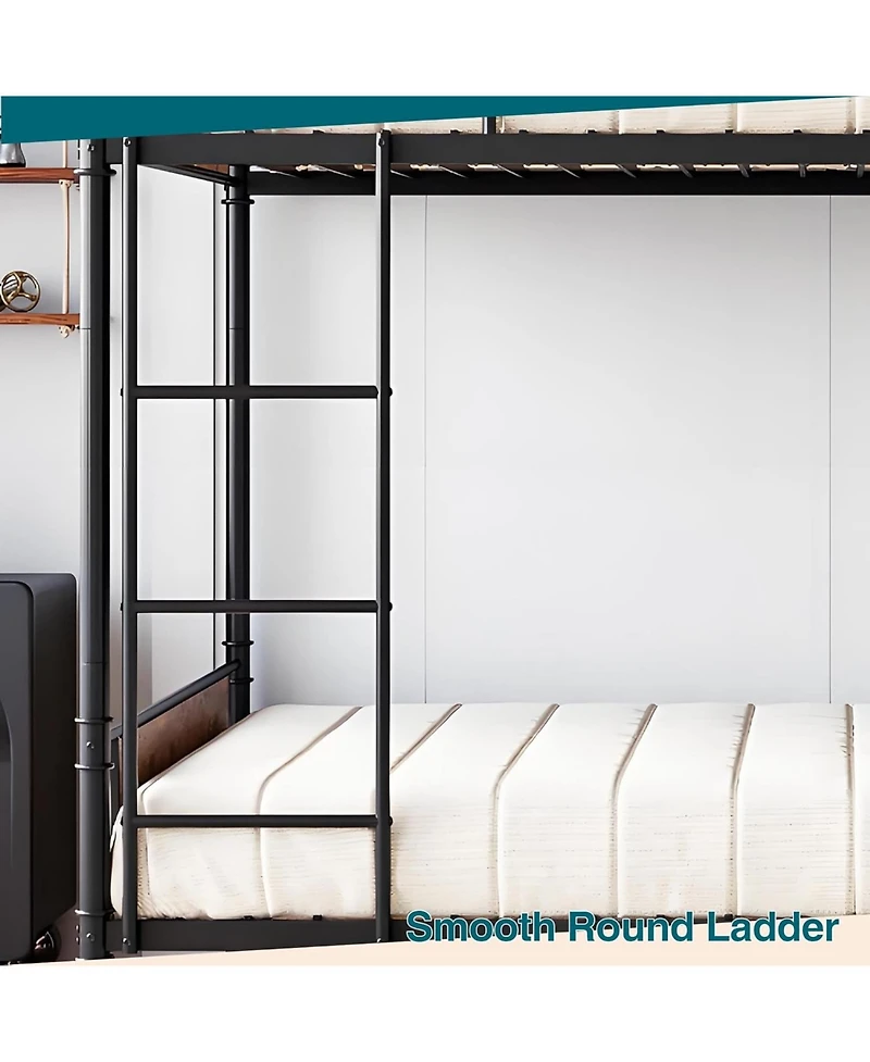 gaomon Twin Metal Bunk Bed Twin Over Twin With Ladders Tall Guardrail Space Saving For Kids Adults No Box Spring