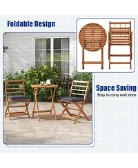 sumyeg 3-Piece Acacia Wood Patio Bistro Set with Seat Cushions