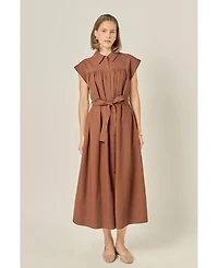 English Factory Women's Linen Belted Midi Dress