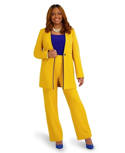 Kasper Women's Collarless Topper with Flat Piping Button-Front Blazer