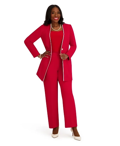 Kasper Women's Collarless Topper with Flat Piping Button-Front Blazer