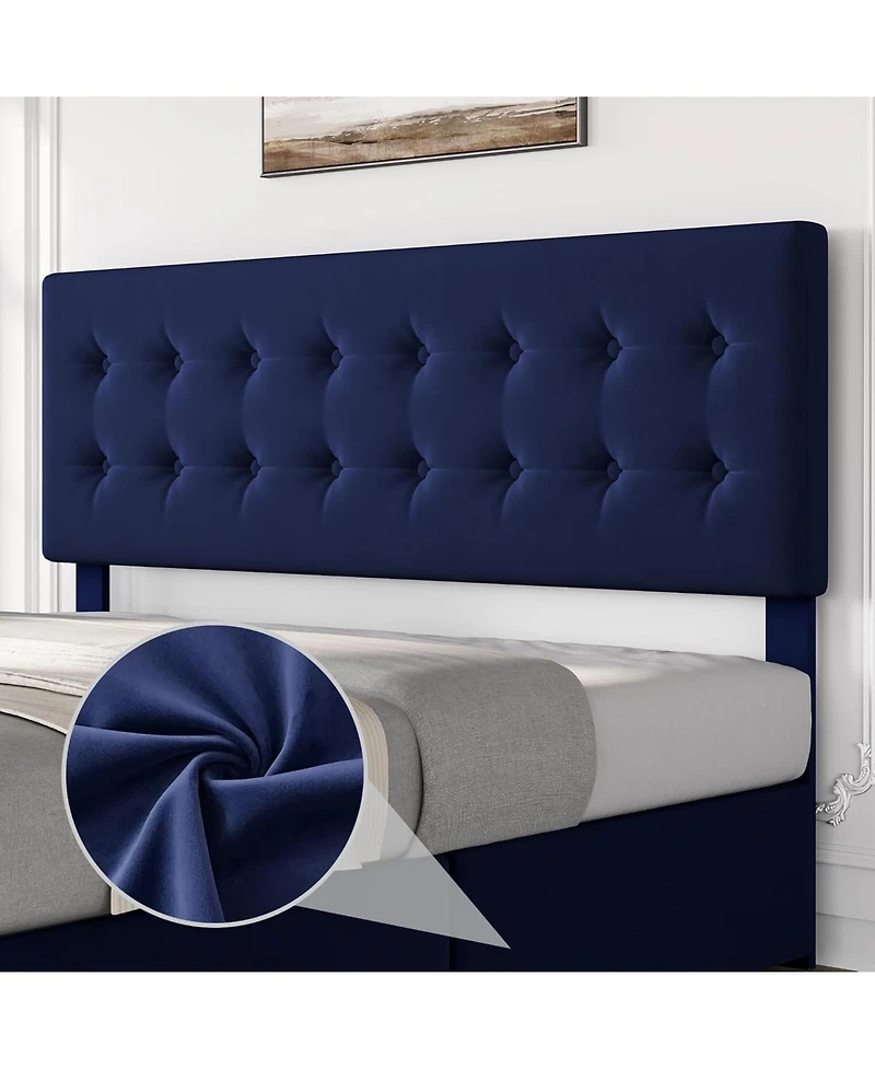 gaomon King Bed Frame With 4 Drawers Velvet Upholstered Headboard Button Design Wood Slats No Box Spring