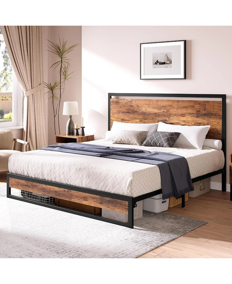 gaomon King Bed Frame With Wood Headboard Footboard Under Bed Storage No Box Spring Easy Assembly
