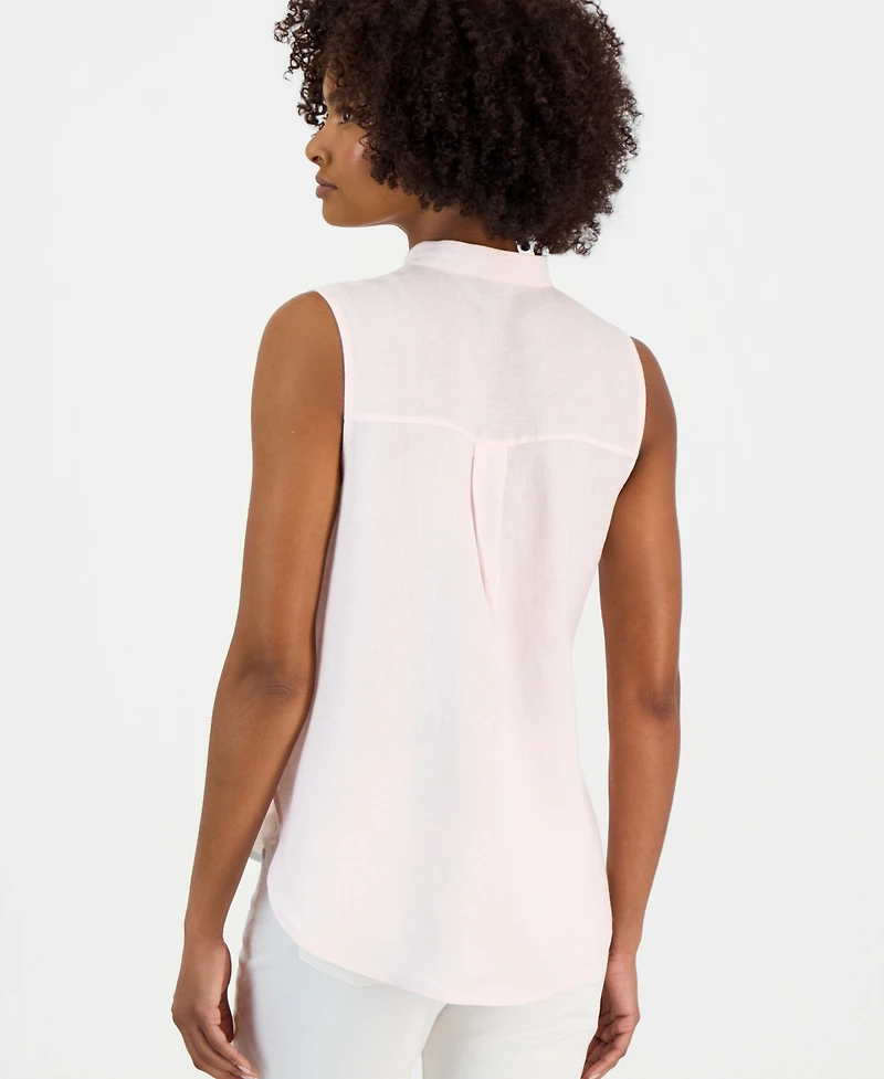 Eileen Fisher Women's Linen Sleeveless Band-Collar Shirt