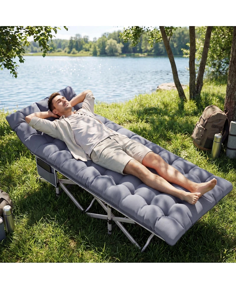 Folding Camping Cot with Removable Cotton Mattress for Office, Home and Beach, 450 lbs