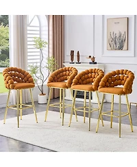 Streamdale Furniture Streamdale Set of 2 Orange Velvet Bubble Bar Stools with Gold Legs