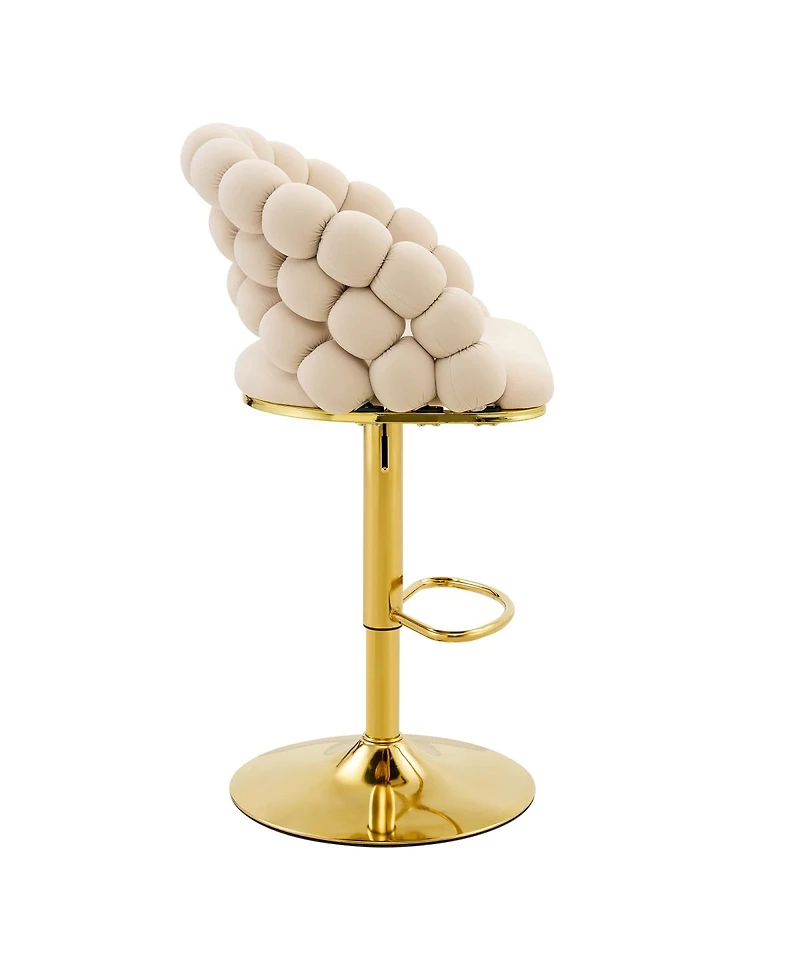 Streamdale Furniture Set of 2 Beige Puffy Bubble Bar Stools with Gold Legs