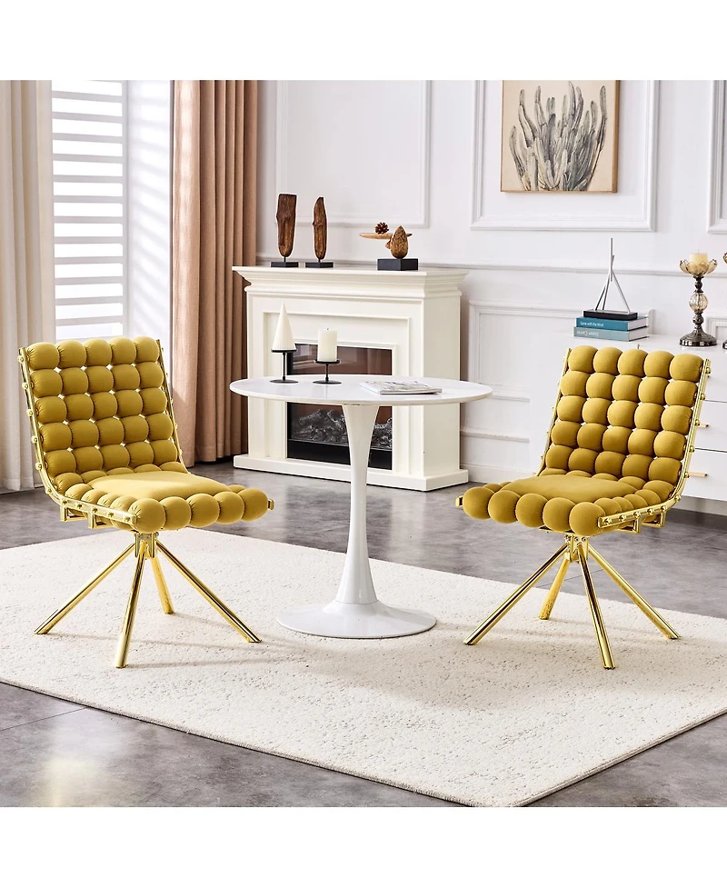 Streamdale Set of 2 Yellow Puffy Bubble Chair Ball Chain Chair Velvet Dining Chairs