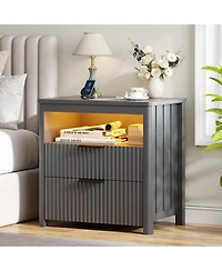 Vlsrka 24" Modern Led Nightstand with 3 Drawers and Charging Station