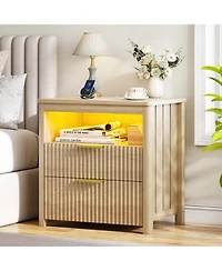 Vlsrka 24" Modern Led Nightstand with 3 Drawers and Charging Station