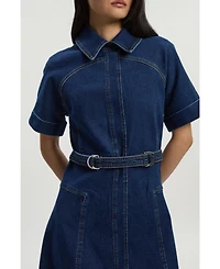 Karen Millen Women's Petite Stretch Denim Tab Belt Midi Dress