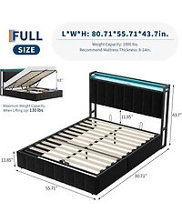 gaomon Full Lift Up Storage Upholstered Bed Frame with Led Charging Button Headboard Sturdy Wood Slats Metal Platform No Box Spring