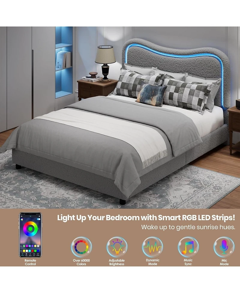 gaomon Boucle Upholstered Queen Bed Frame with Headboard Soft Cloud Bed Thick Footboard Rounded Corners No Box Spring