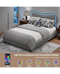 gaomon Boucle Upholstered Queen Bed Frame with Headboard Soft Cloud Bed Thick Footboard Rounded Corners No Box Spring