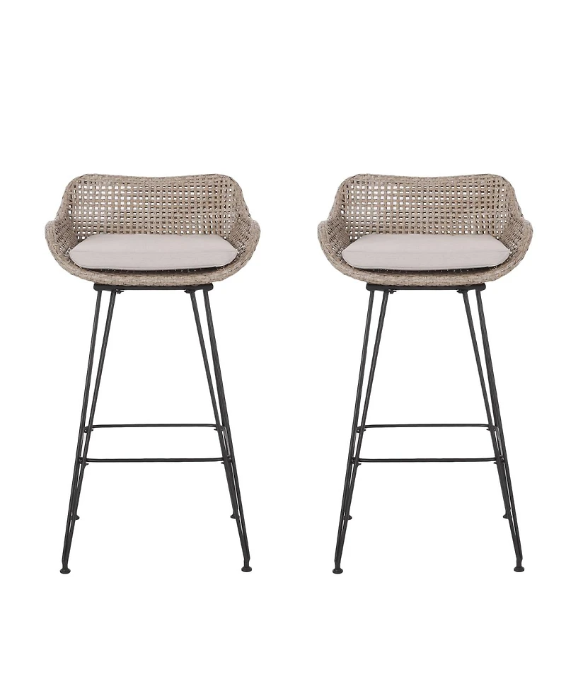 Streamdale Furniture Streamdale Wicker Barstools with Metal Hairpin Legs and Cushions (Set of 2