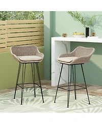 Streamdale Furniture Streamdale Wicker Barstools with Metal Hairpin Legs and Cushions (Set of 2