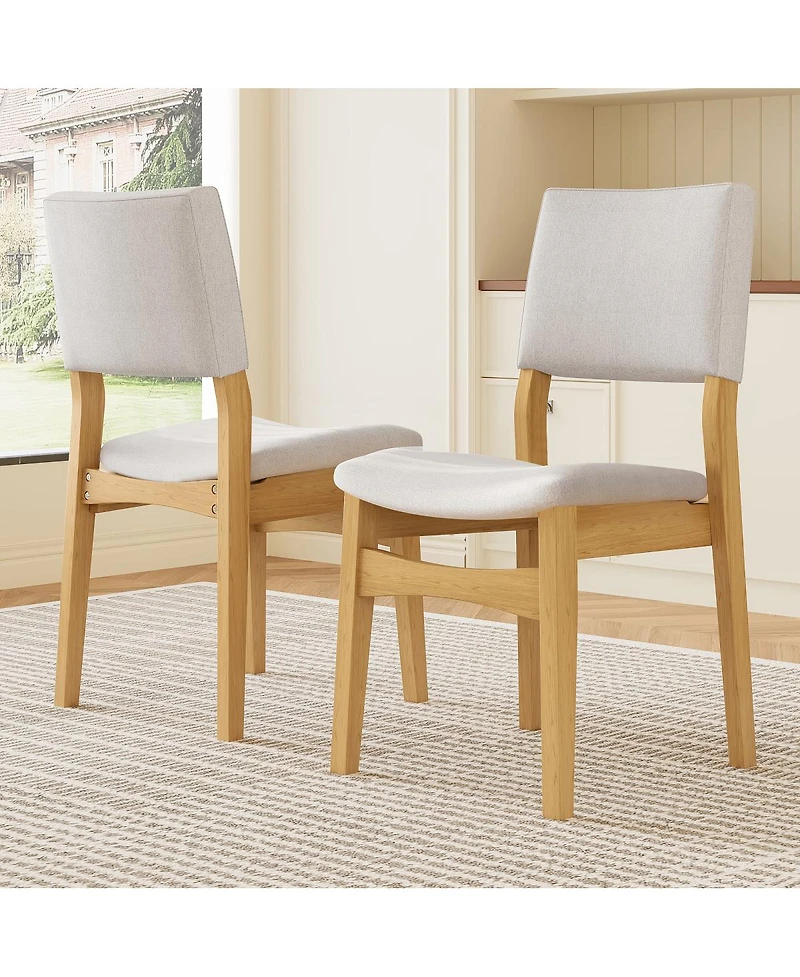 Streamdale Upholstered Stackable Dining Chairs Set of 4 - Linen Fabric, Solid Wood Frame