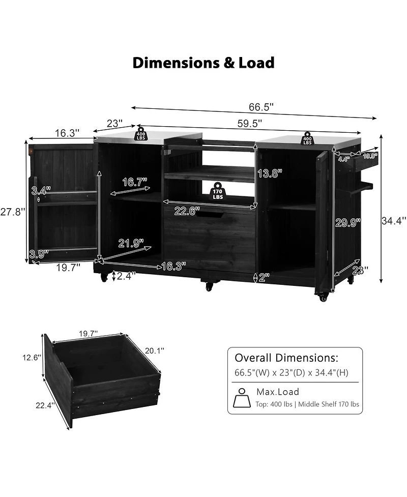Streamdale Furniture 66.5" Outdoor Kitchen Island for Big Green Egg