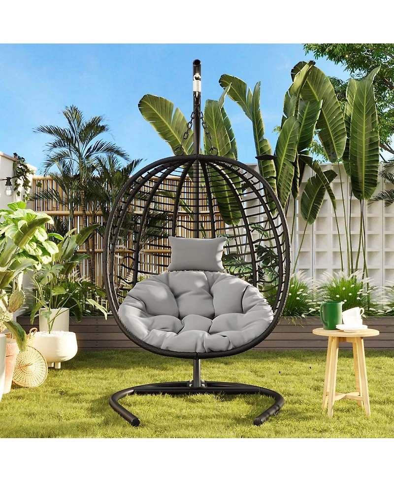 Streamdale Furniture Folding Egg Chair with Stand, Indoor/Outdoor Wicker Hammock Swing Chair