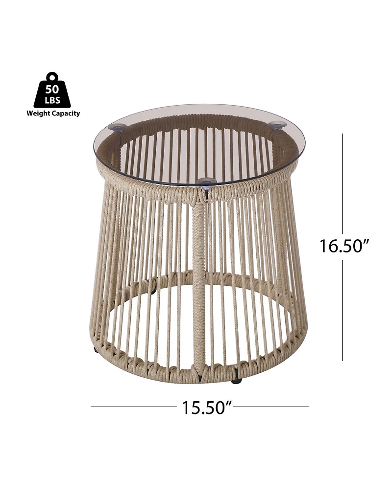 Streamdale Furniture Outdoor Rope Weave Tempered Glass Top Side Table