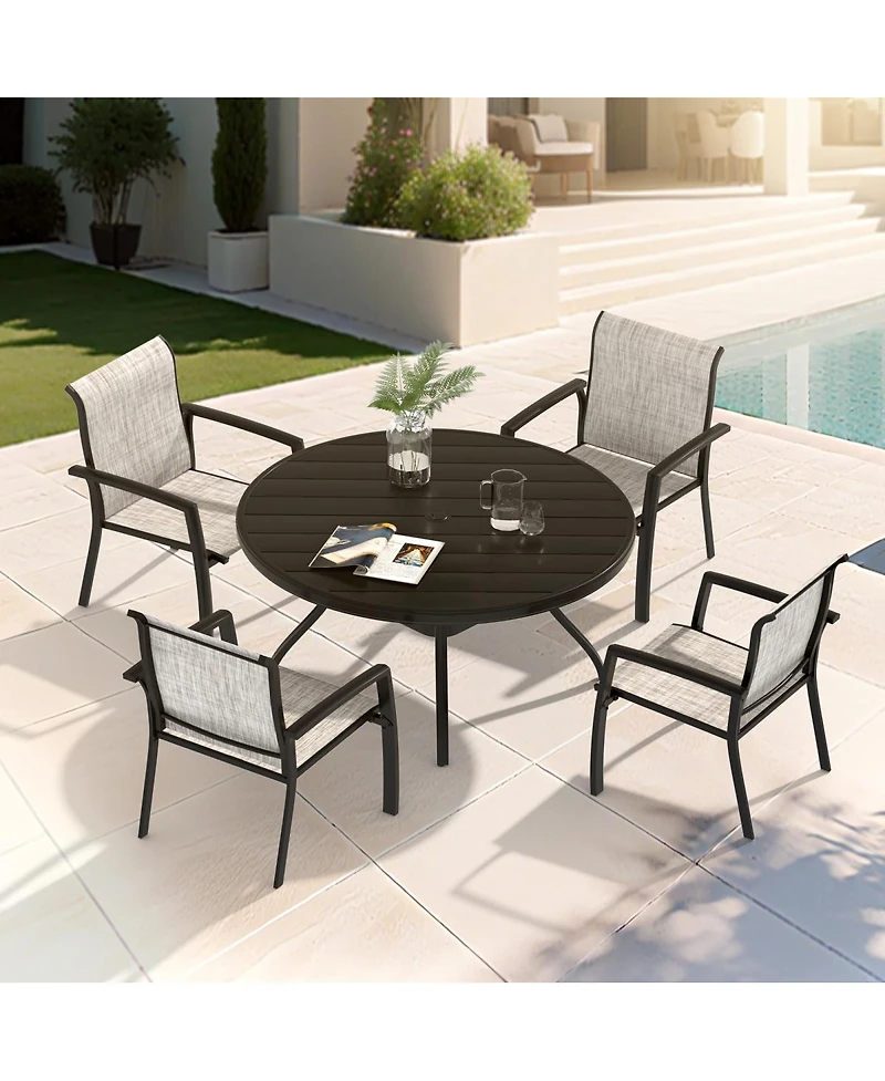 Streamdale Furniture 5-Piece Patio Dining Set with Stackable Chairs & 40.6" Round Metal Table