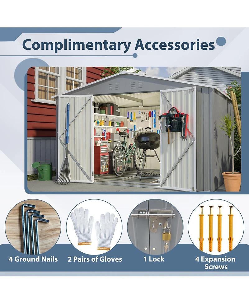 Streamdale Furniture Streamdale 10x8 Ft Outdoor Tool Storage Shed, All Weather Metal Shed