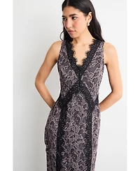 Warehouse Women's Chiffon Printed Lace Trim Dress