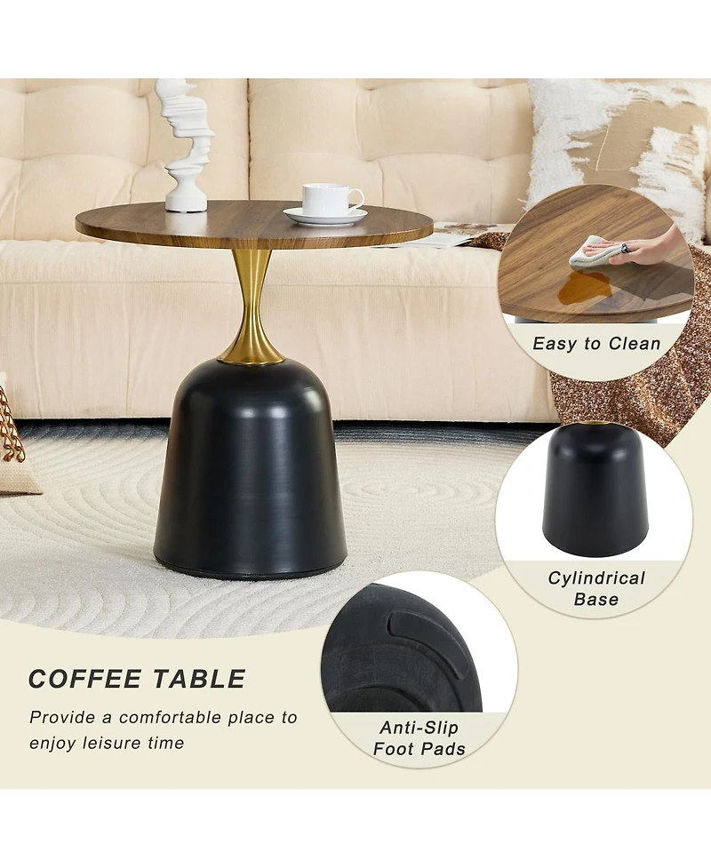 Streamdale Furniture Circular side table with metal base and walnut wood grain