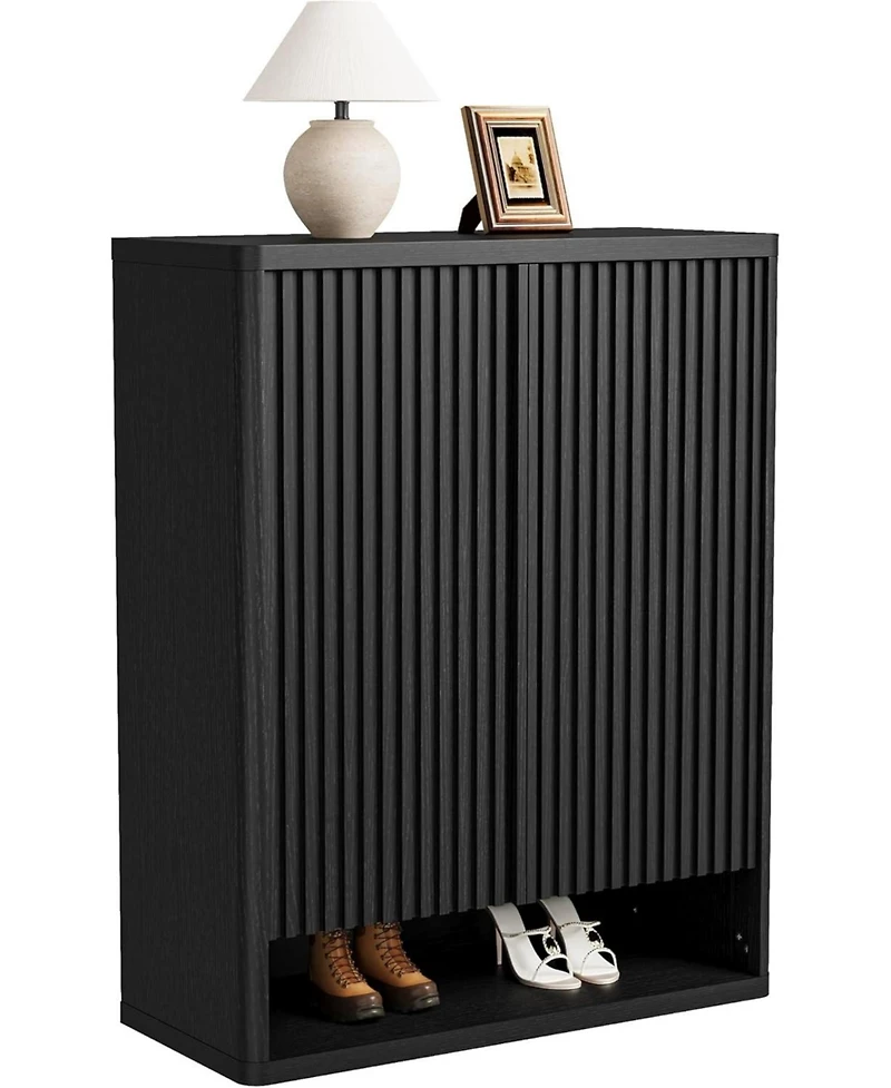 gaomon Modern Wooden Shoe Cabinet with Adjustable Shelves and Fluted Door – Narrow Entryway Organizer