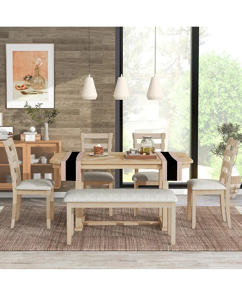 Streamdale Furniture 6 Piece Rubberwood Wood Grain Tabletop & Soft Cushion Dining Set