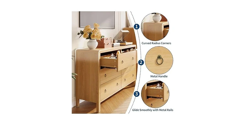 gaomon Wide 6 Drawer Dresser for Bedroom, Wooden Chest of Drawers with Large Storage & Metal Handles