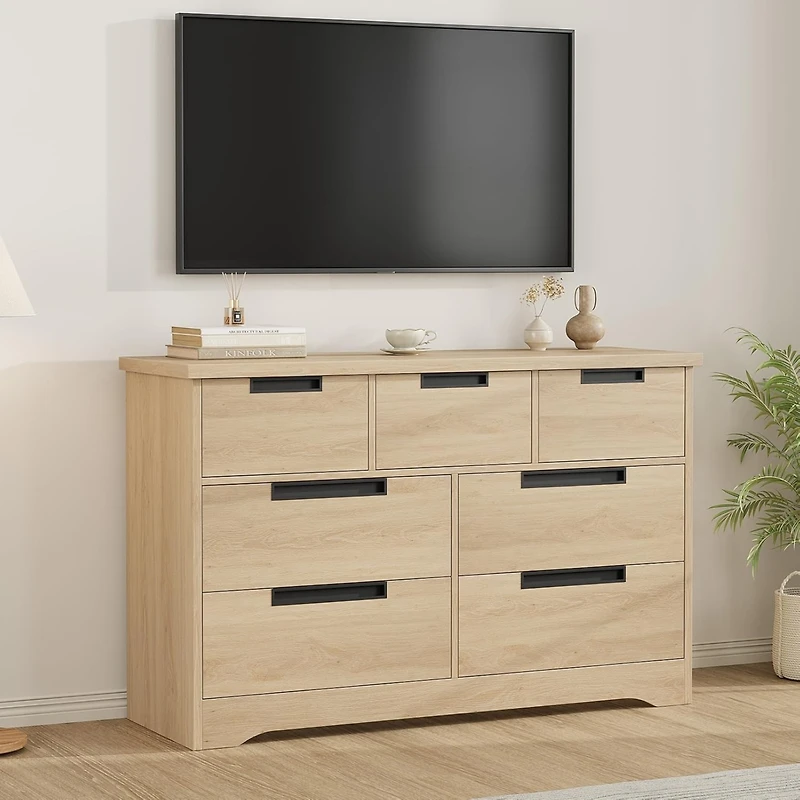 gaomon 7-Drawer Dresser, Modern Double Chest of Drawers with Embedded Handles Design