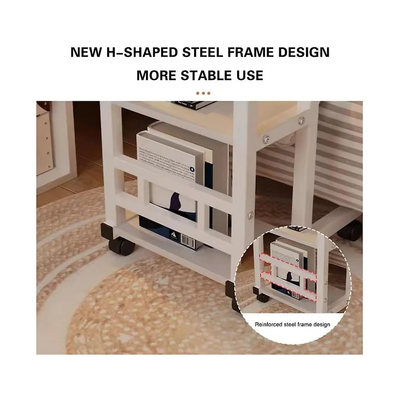 gaomon Adjustable Height C Table with Wheels, Overbed Table with Storage Shelves, Sofa Laptop Desk with Tilting Board