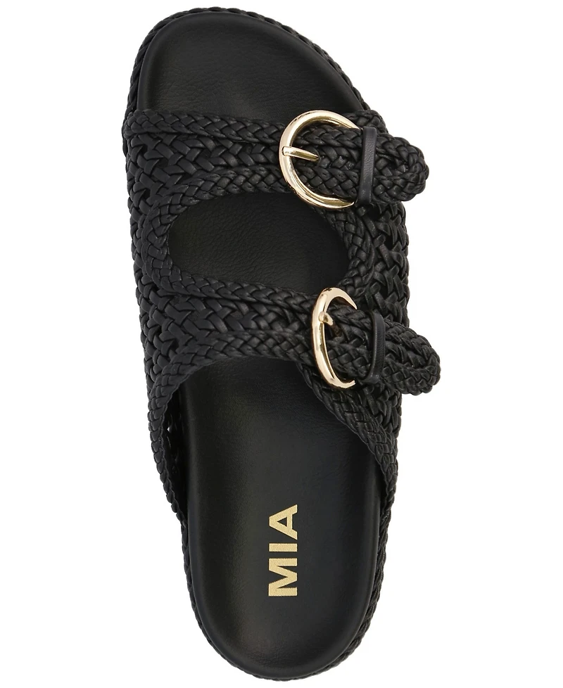 Mia Women's Trendy Woven Double Buckle Slide Sandals