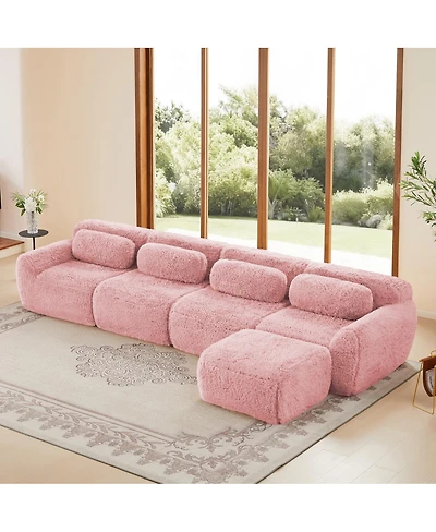 Streamdale Furniture L-shaped Plush Fabric Modular Sectional Sofa, 32D Sponge, Free Combination