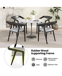 Gymax 2 Pcs Wooden Dining Chair w/ Rubber Wood Frame Armrests Padded Cushion