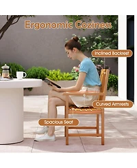 Gymax 2PCS Outdoor Dining Chairs Acacia Wood Slatted Patio Chairs w/ Inclined Backrest