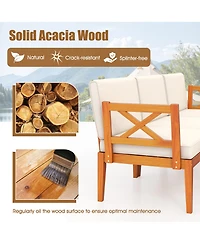 Gymax 5 Pcs Acacia Wood Patio Chaise Lounge Chair Set w/ 2-Tier Coffee Table Cushions