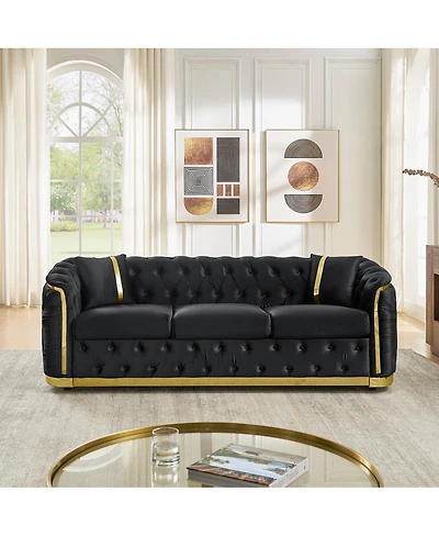 Streamdale Furniture Mid Century Modern 3 Seater Velvet Chesterfield Sofa with 2 Pillows