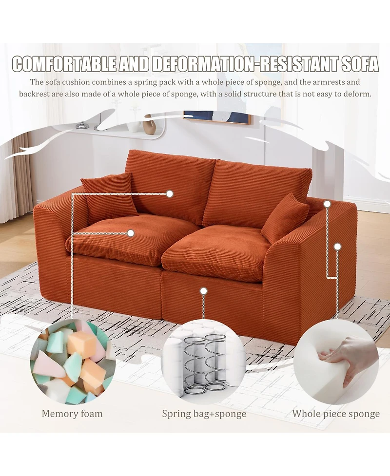 Streamdale Furniture Modular Sectional Sofa Cloud Couch, Comfy Modern 2 Seater with Removable Cushion Covers