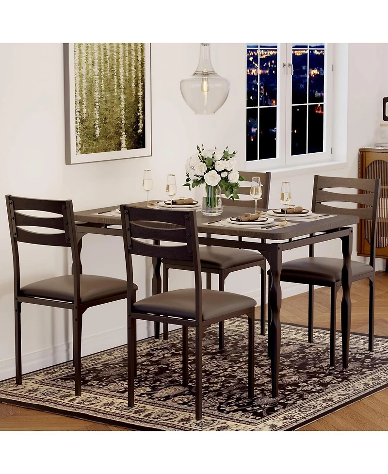 gaomon 5-Piece Industrial Dining Table Set, Modern Table & Chairs Set for 4, Compact Kitchen Set for Apartment