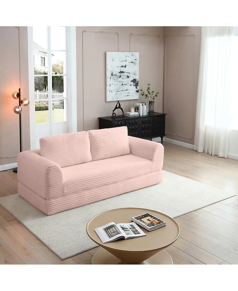 Streamdale Furniture 2-in-1 Folding Convertible Sofa Bed, Modern Corduroy Sleeper Couch with 2 Pillows