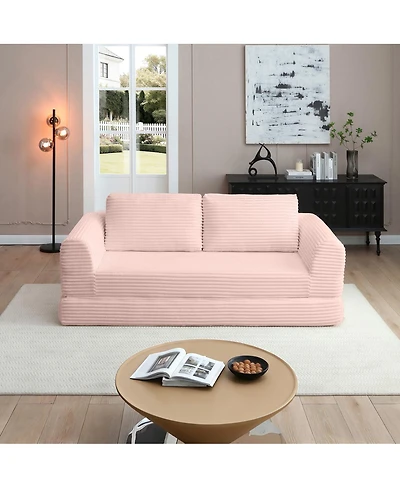 Streamdale Furniture 2-in-1 Folding Convertible Sofa Bed, Modern Corduroy Sleeper Couch with 2 Pillows
